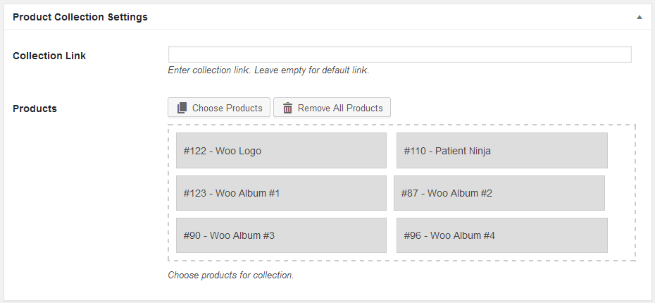 Woo Product Collection Meta Settings