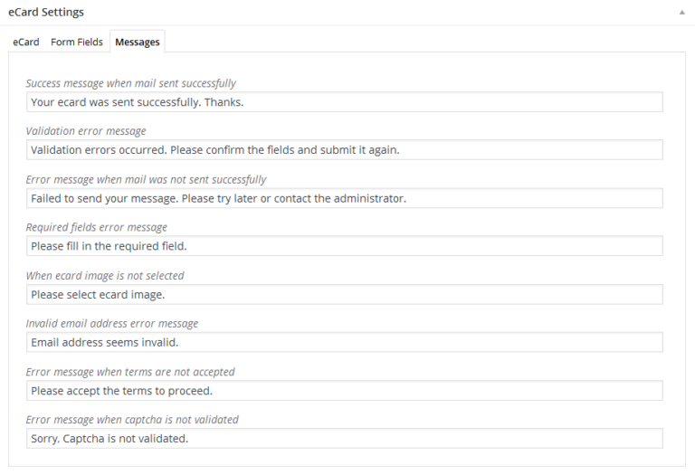 eCard Form Fields Message Settings - InfornWeb Documentation